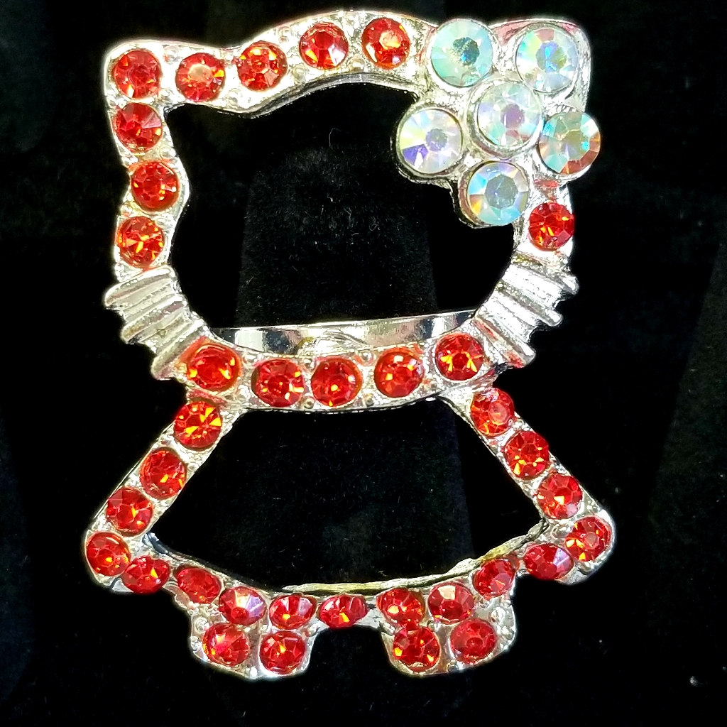 3/30hello Kitty Red Rhinestone Adjustable Ring New